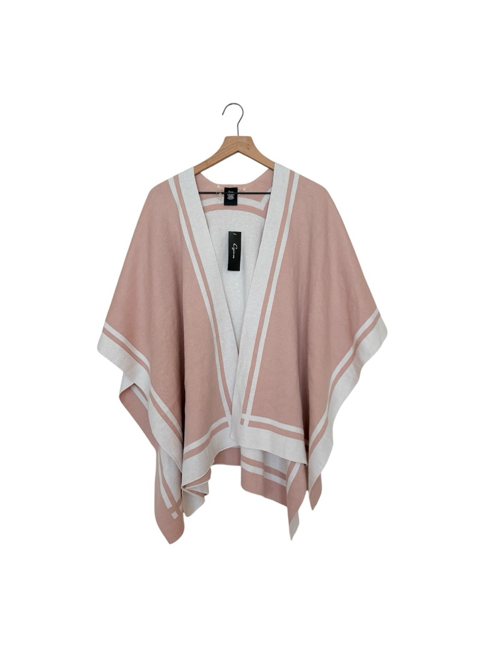 Cejon. Soft Cozy Blush Pink White Open Front Poncho, Stretch Fabric One Size